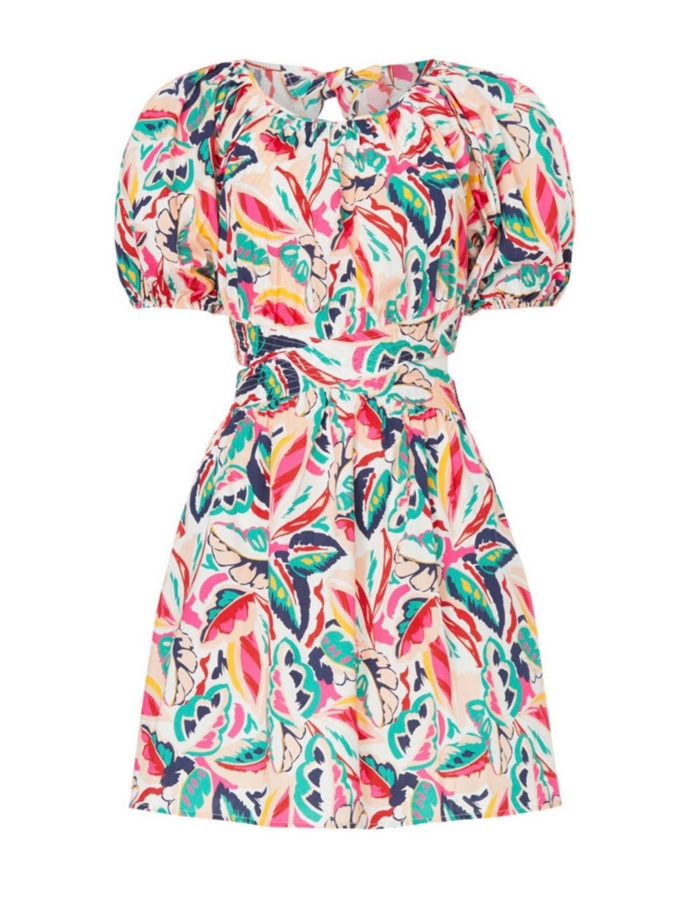 Peter Som Pink and Blue Floral Puff-Sleeve Mini Dress - Picture 4 of 4